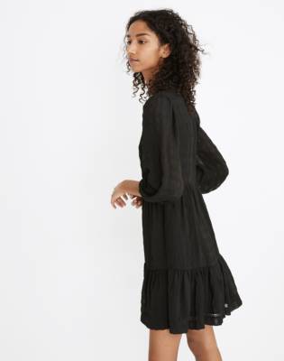 Puff-Sleeve Ruffle-Hem Mini Dress